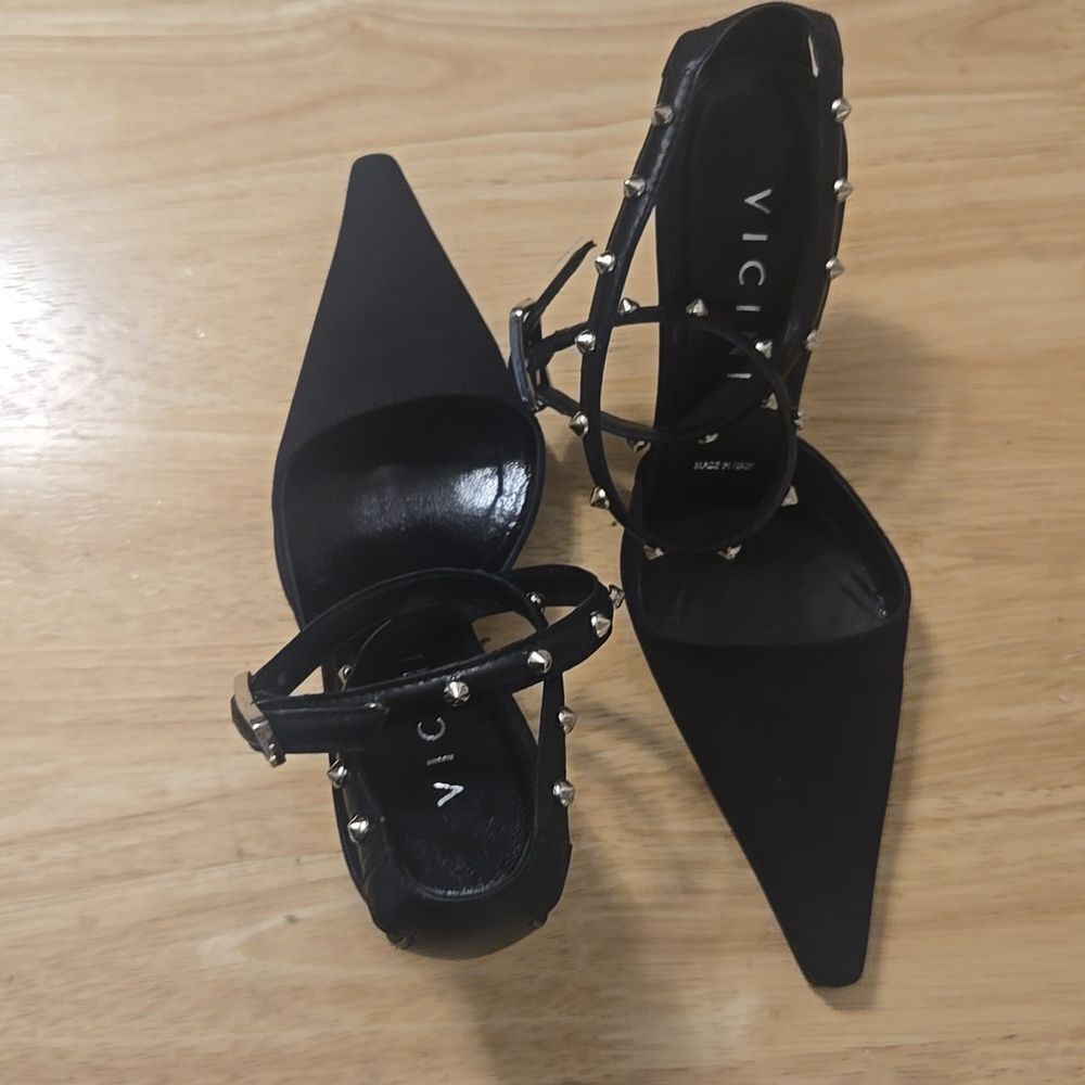 Vicini Criss Cross Studded Ankle Strap Heels - Picture 2 of 9